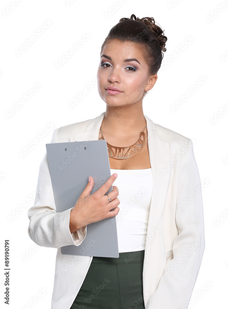 Portrait of a young woman working at office with folder Portrait of a young woman working at office with folder