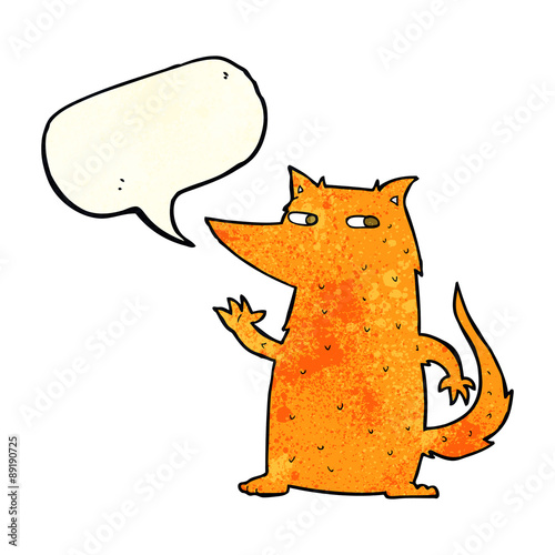 cartoon fox waving with speech bubble