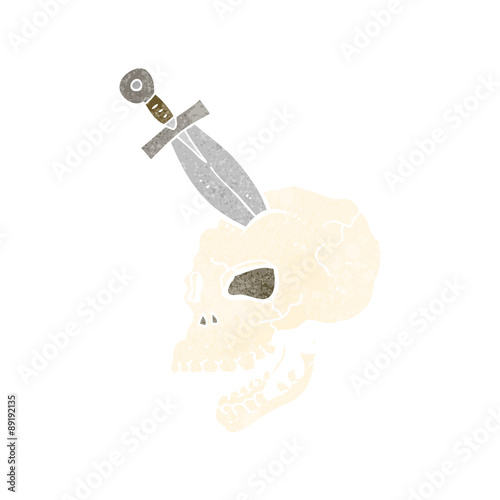 cartoon dagger stuck in skull