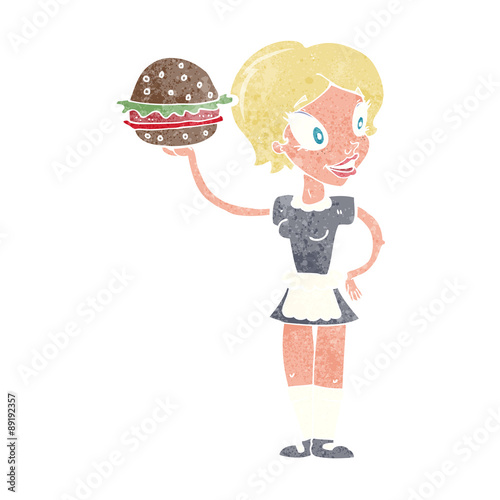 cartoon waitress with burger