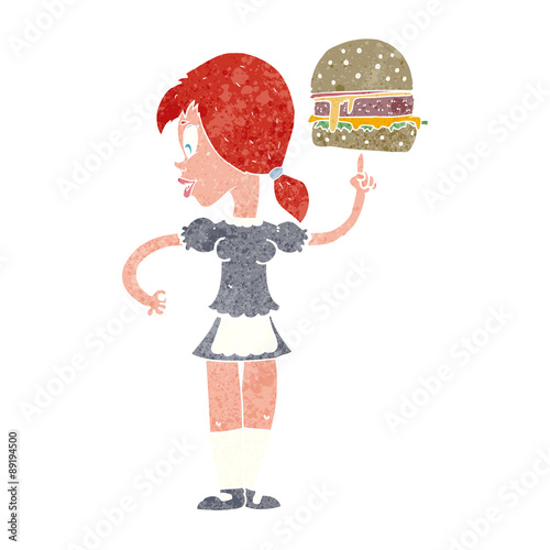 cartoon waitress serving a burger