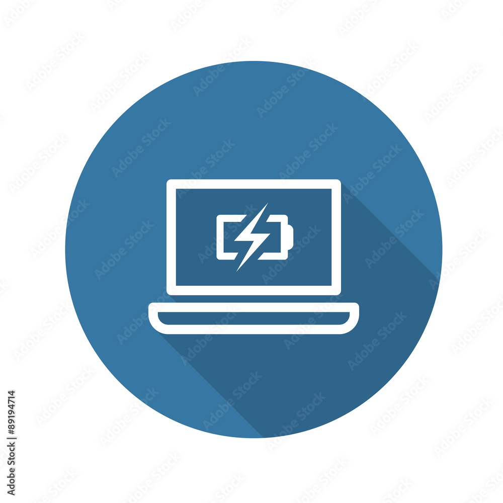 Laptop with Charge Icon. Flat Design. Long Shadow. Laptop with Charge Icon. Flat Design. Long Shadow.