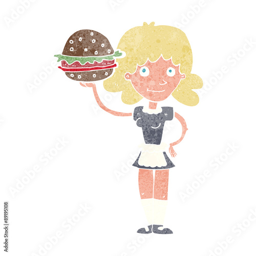 cartoon waitress with burger