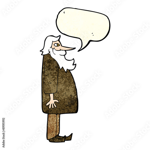 cartoon bearded old man with speech bubble