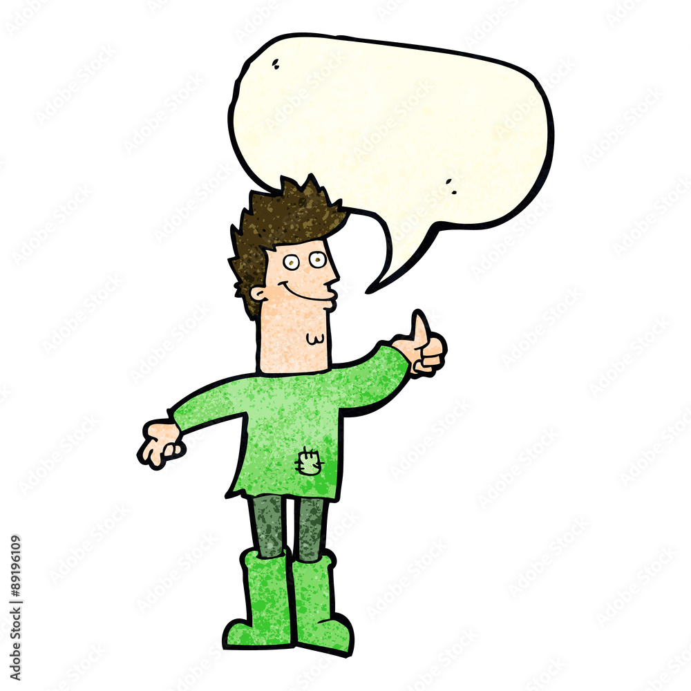 cartoon positive thinking man in rags with speech bubble cartoon positive thinking man in rags with speech bubble