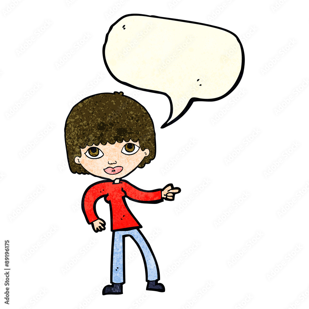 cartoon woman pointing with speech bubble cartoon woman pointing with speech bubble