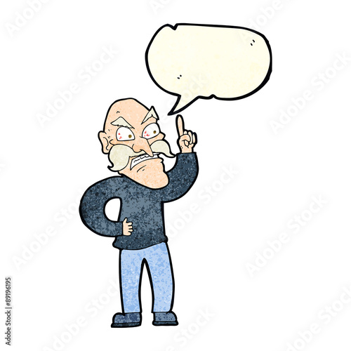 cartoon old man laying down rules with speech bubble