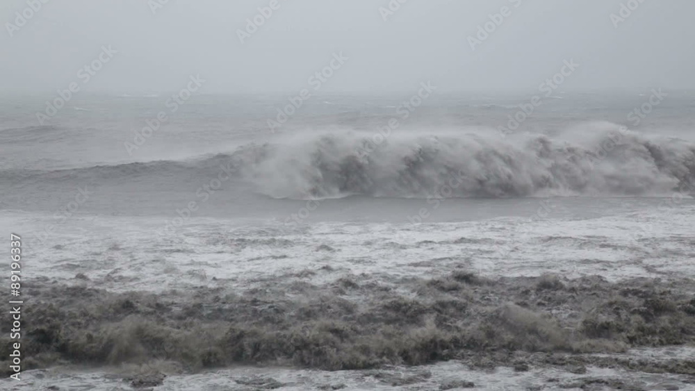 Stormy sea during typhoon panning slow motion Stormy sea during typhoon panning slow motion