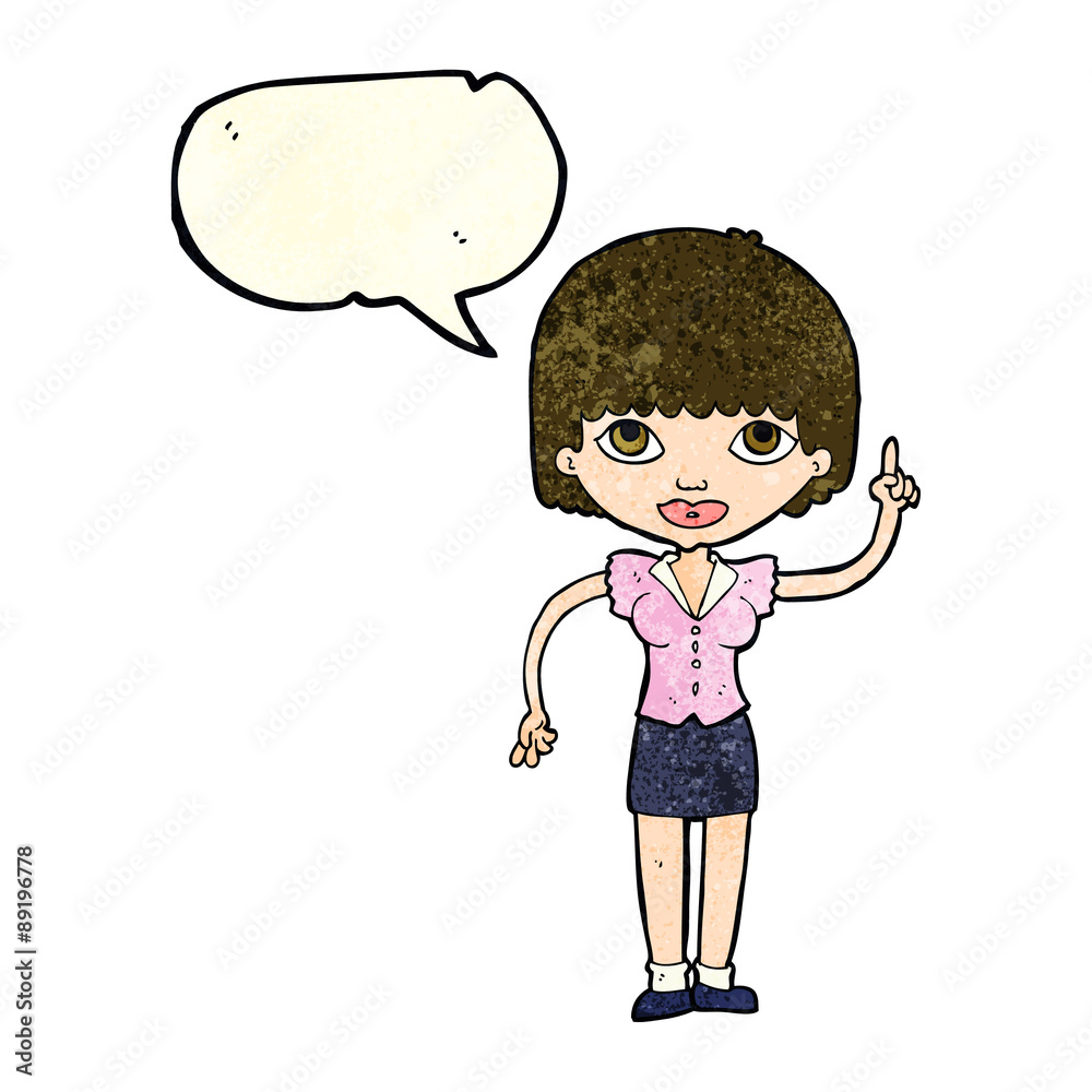 cartoon woman with idea with speech bubble cartoon woman with idea with speech bubble