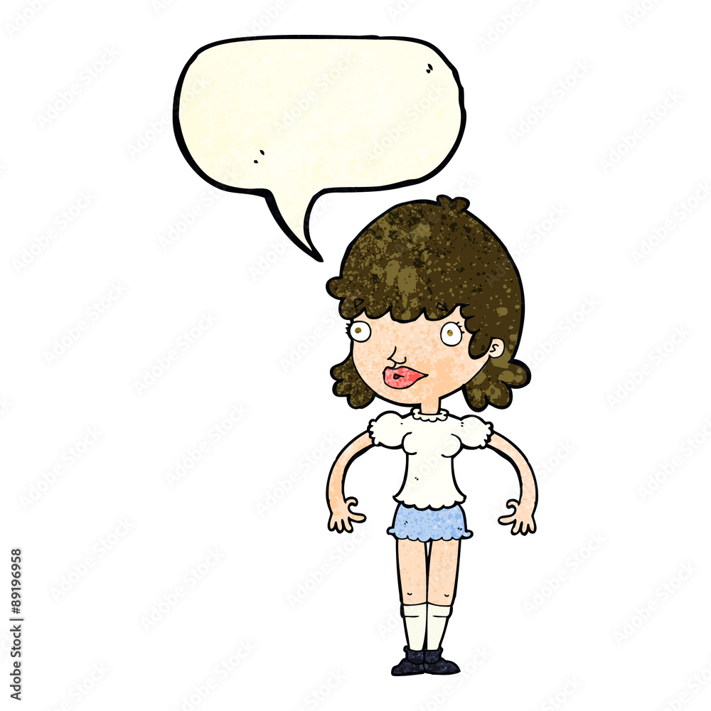 cartoon happy woman with speech bubble cartoon happy woman with speech bubble