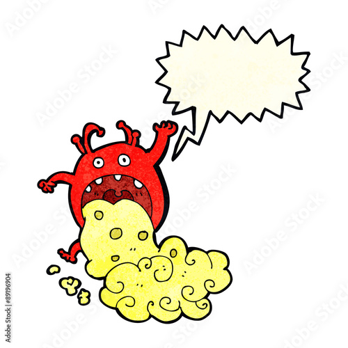 cartoon gross monster being sick with speech bubble