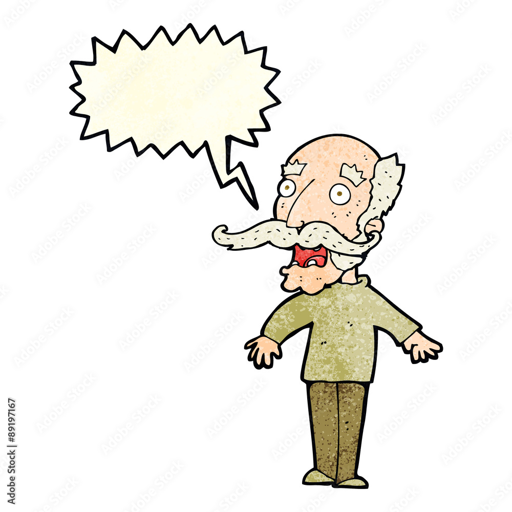 cartoon old man gasping in surprise with speech bubble cartoon old man gasping in surprise with speech bubble