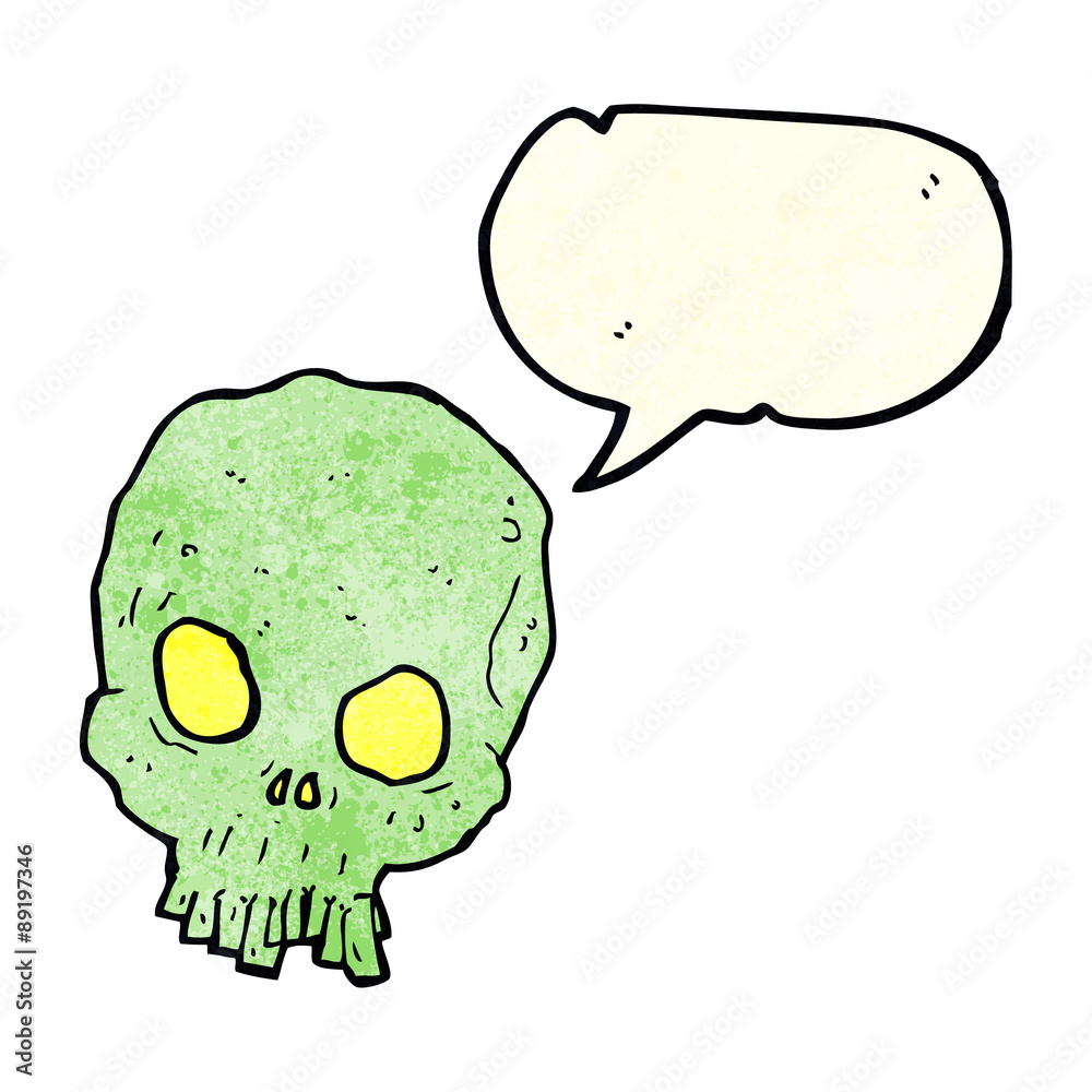 cartoon spooky skull with speech bubble