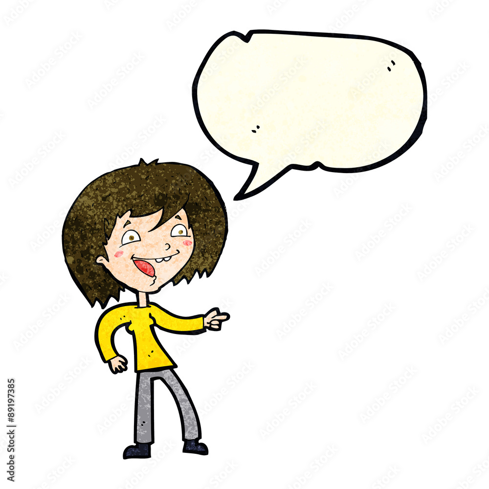 cartoon woman laughing and pointing with speech bubble cartoon woman laughing and pointing with speech bubble