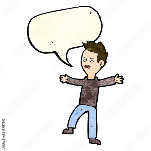 cartoon startled boy with speech bubble