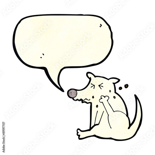 cartoon dog scratching with speech bubble