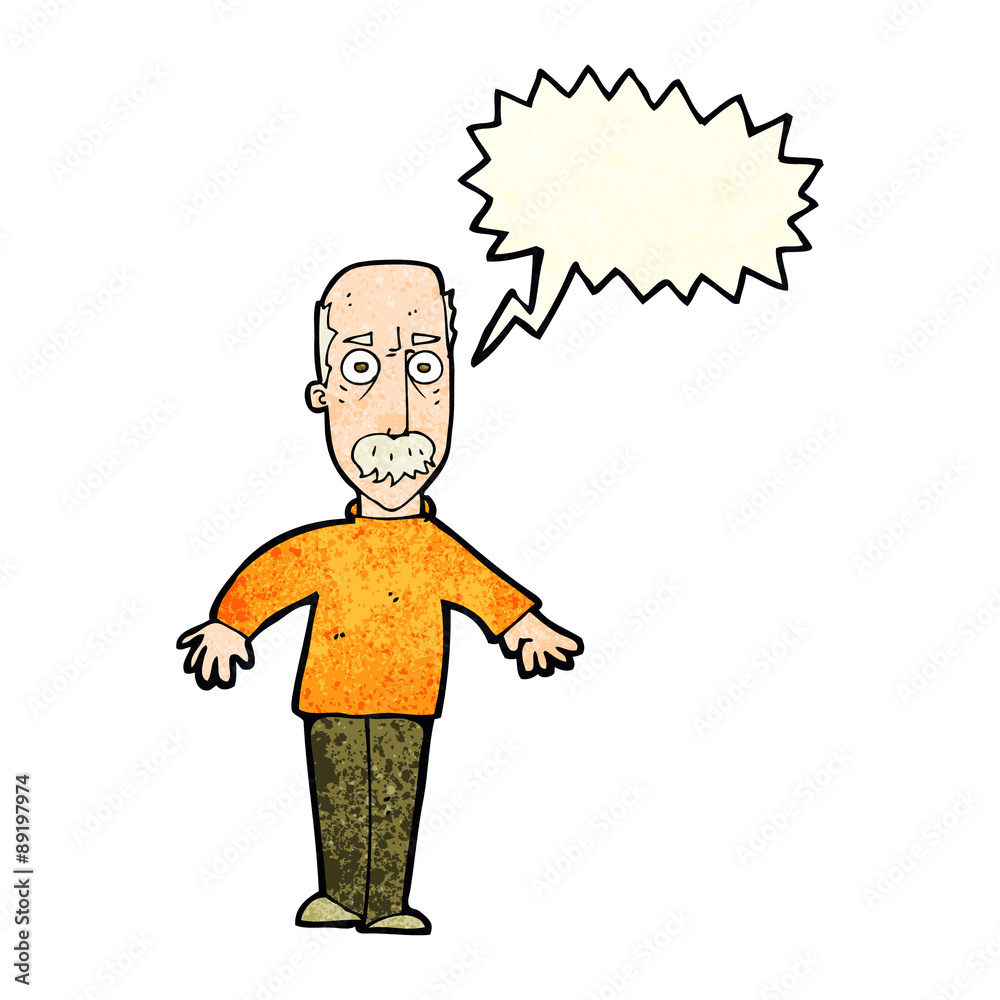 cartoon annoyed old man with speech bubble