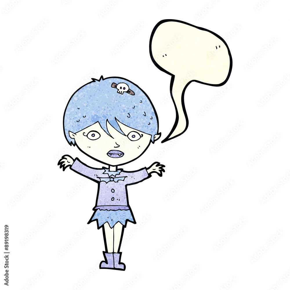 cartoon waving vampire girl with speech bubble cartoon waving vampire girl with speech bubble