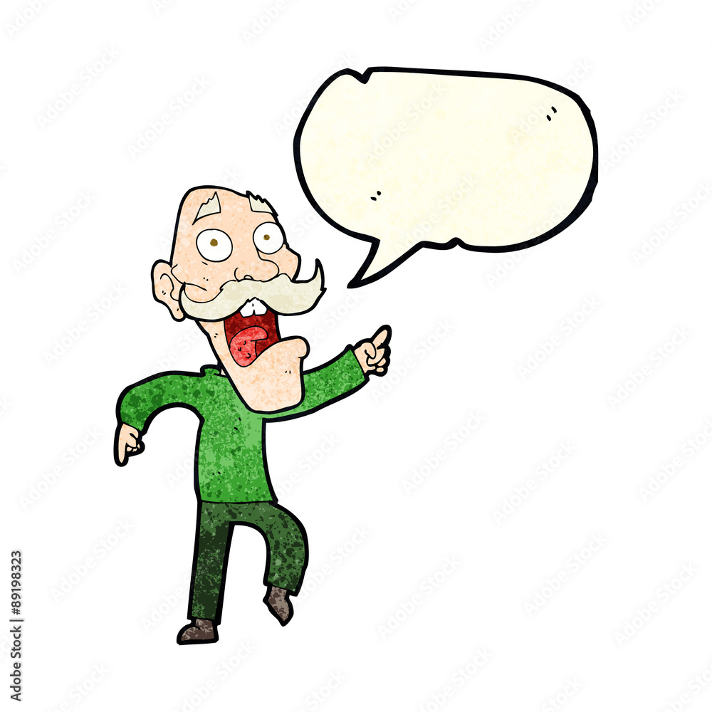 cartoon frightened old man with speech bubble cartoon frightened old man with speech bubble