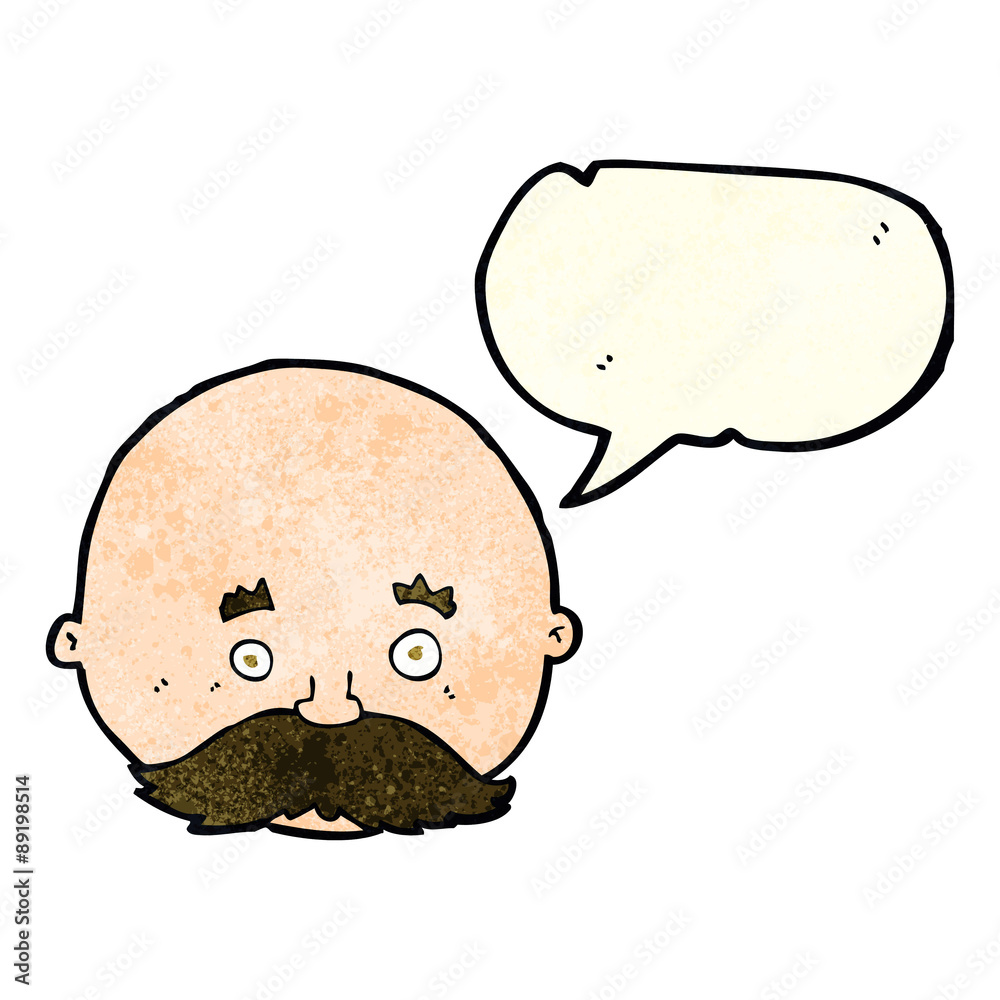 cartoon bald man with mustache with speech bubble cartoon bald man with mustache with speech bubble