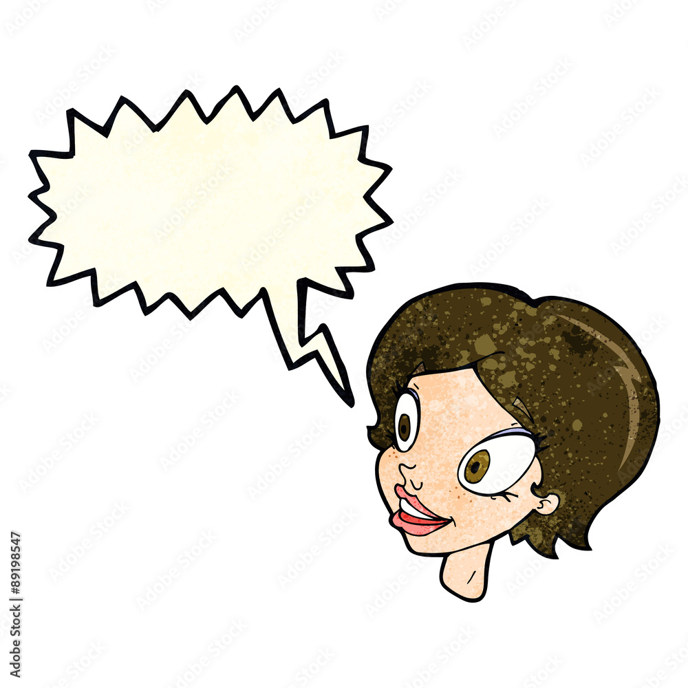 cartoon pretty female face with speech bubble cartoon pretty female face with speech bubble