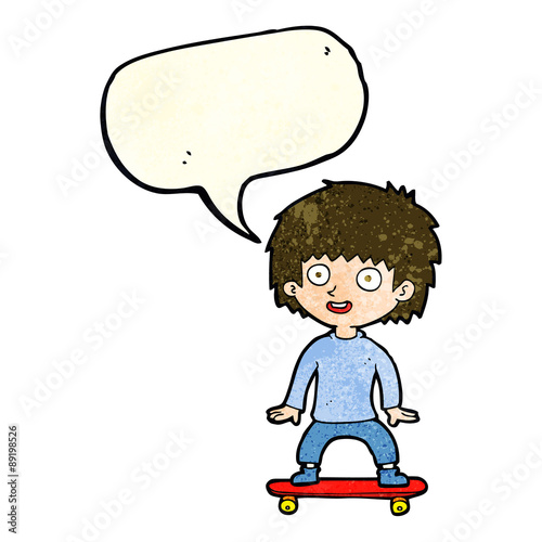 cartoon boy on skateboard with speech bubble