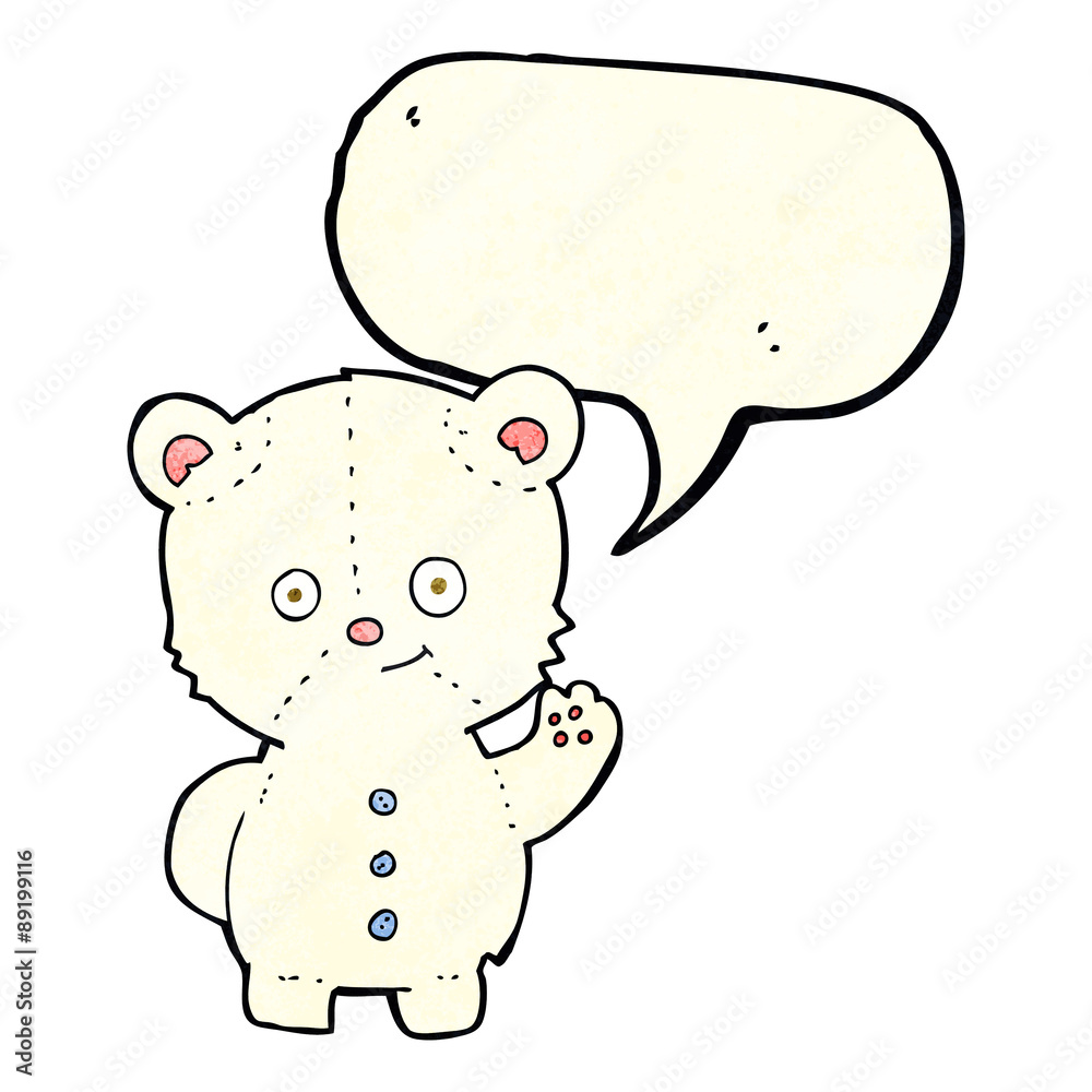 cartoon waving polar bear cub with speech bubble cartoon waving polar bear cub with speech bubble