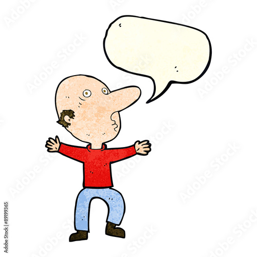 cartoon worried middle aged man with speech bubble