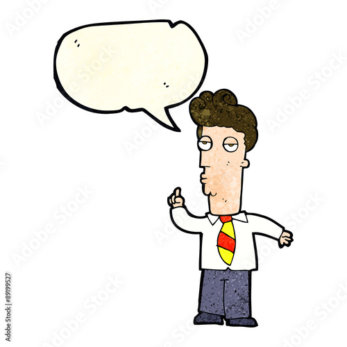 cartoon bored man asking question with speech bubble