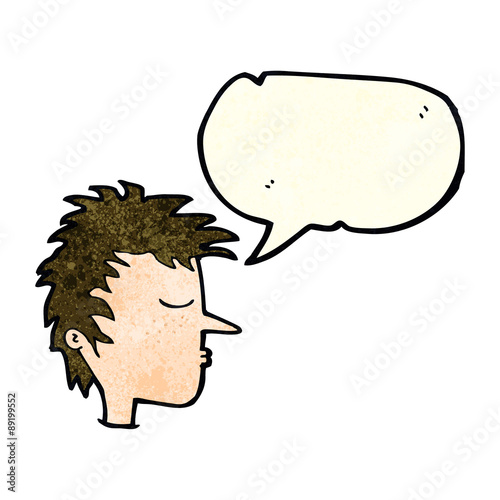 cartoon male face with speech bubble