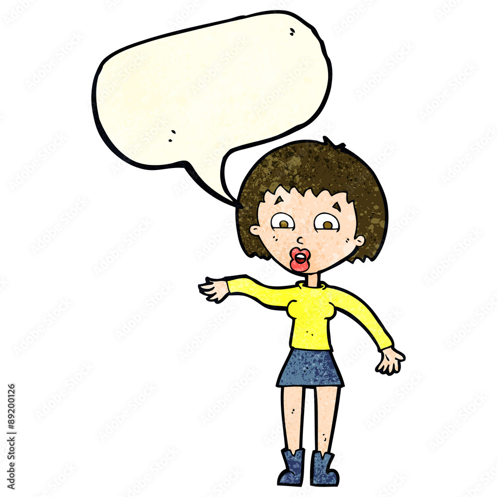cartoon surprised woman with speech bubble cartoon surprised woman with speech bubble