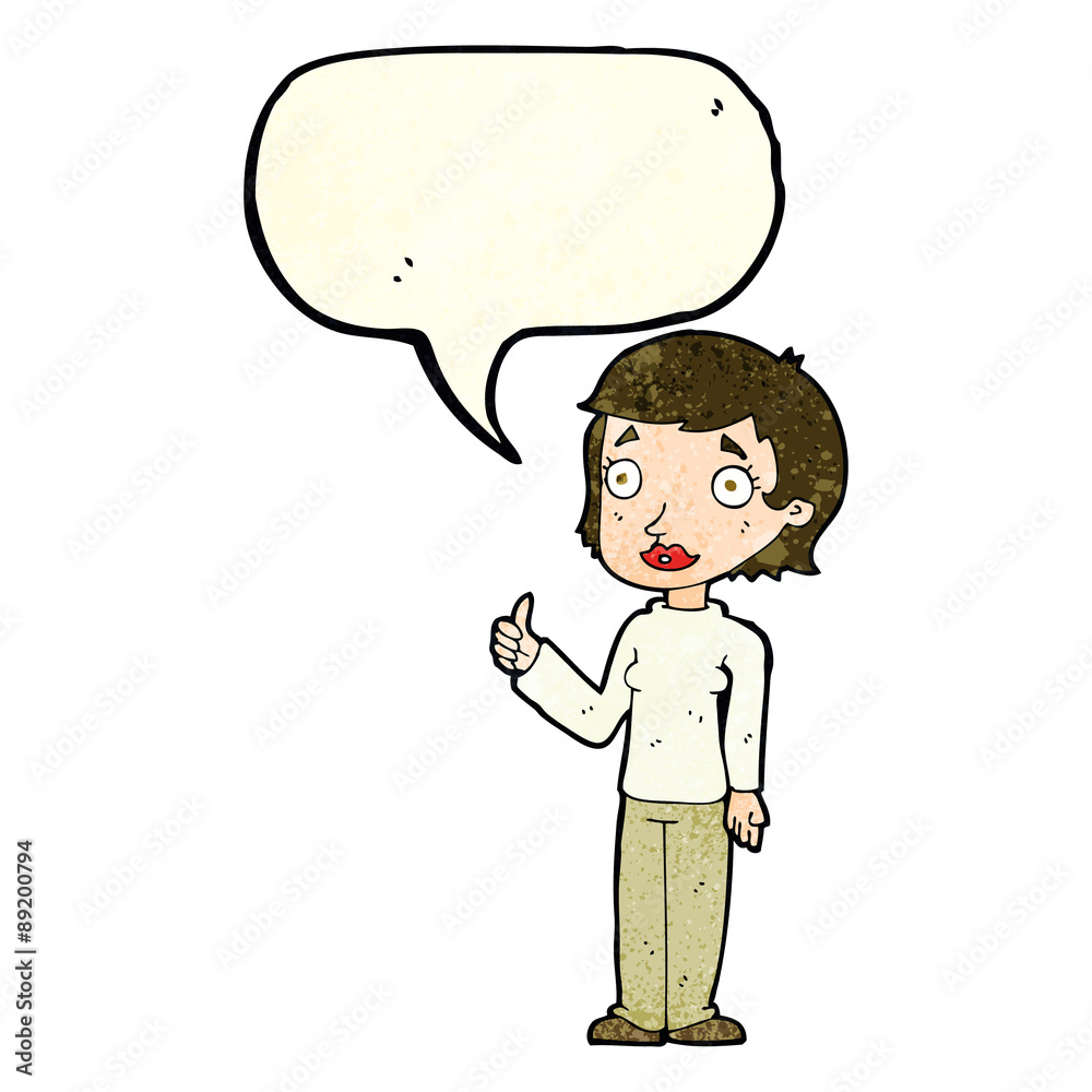 cartoon woman giving thumbs up symbol with speech bubble cartoon woman giving thumbs up symbol with speech bubble