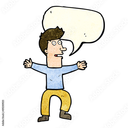 cartoon startled man with speech bubble