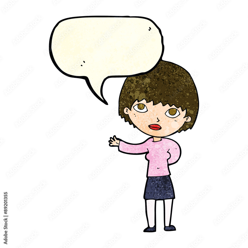 cartoon woman explaining with speech bubble cartoon woman explaining with speech bubble