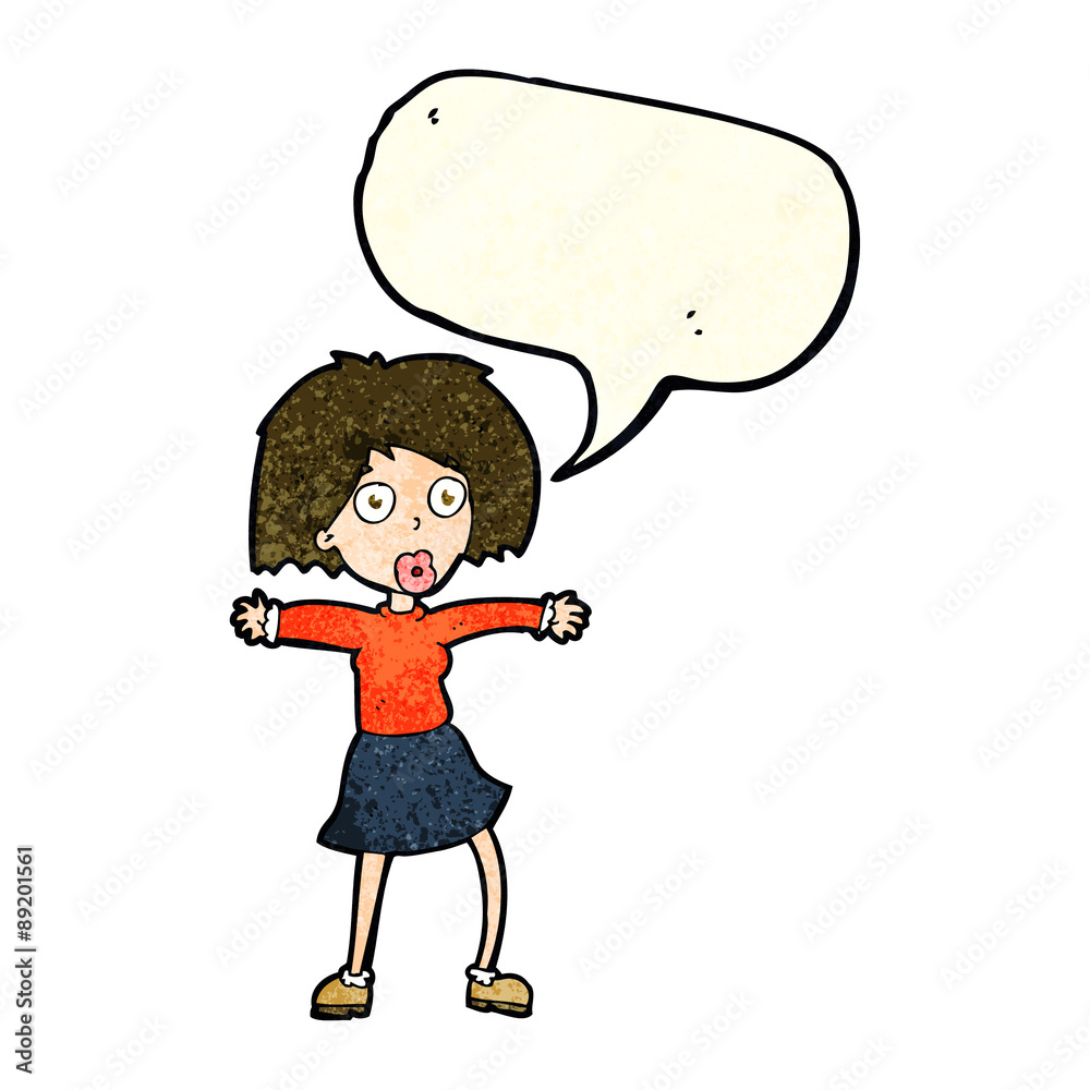 cartoon surprised woman with speech bubble cartoon surprised woman with speech bubble