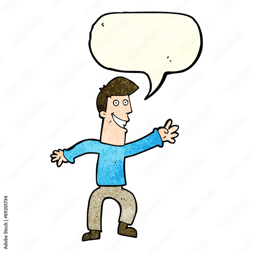 cartoon happy man dancing with speech bubble cartoon happy man dancing with speech bubble