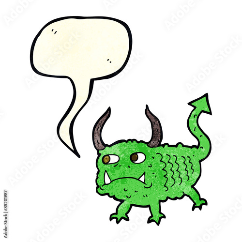 cartoon little demon with speech bubble