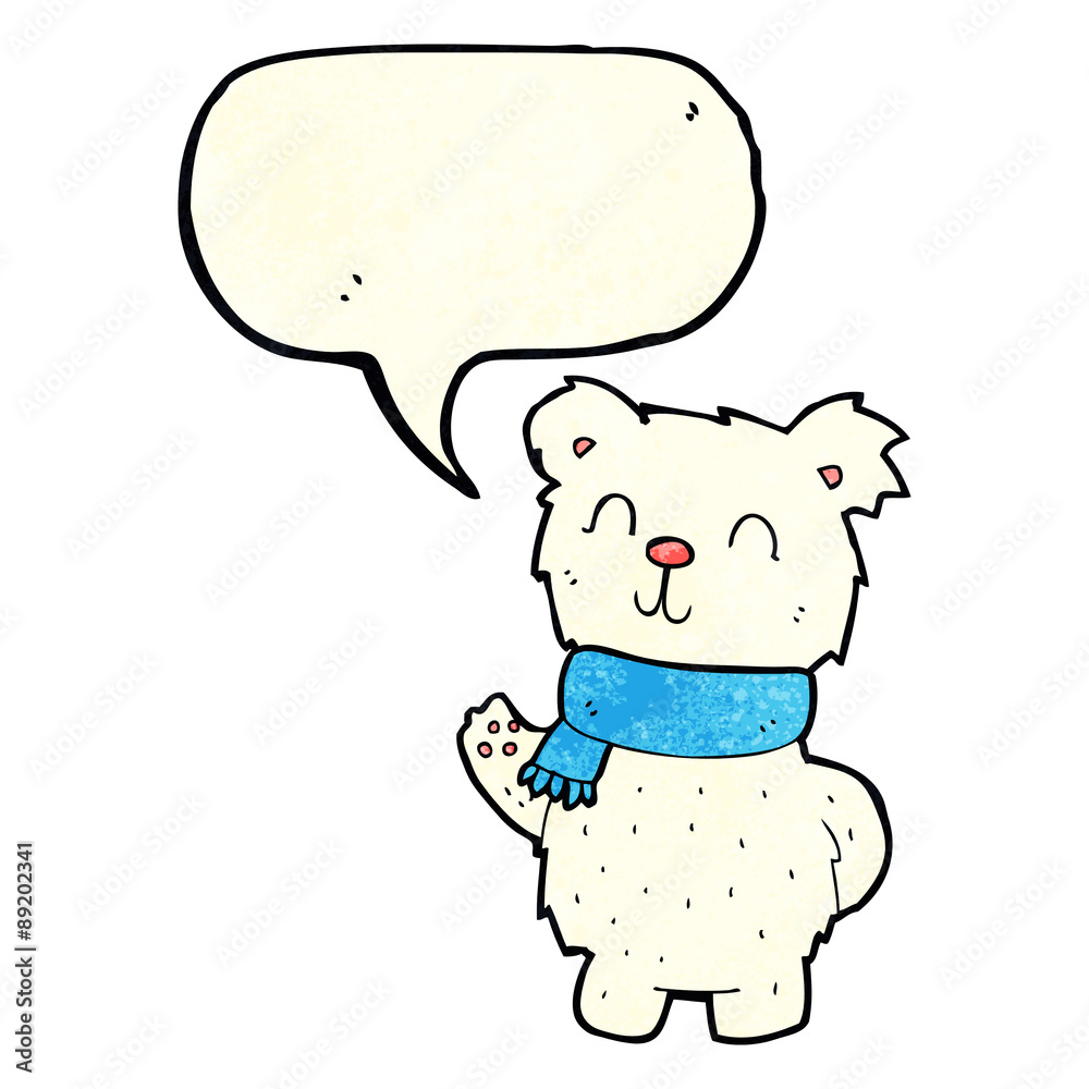 cartoon waving polar bear with speech bubble cartoon waving polar bear with speech bubble