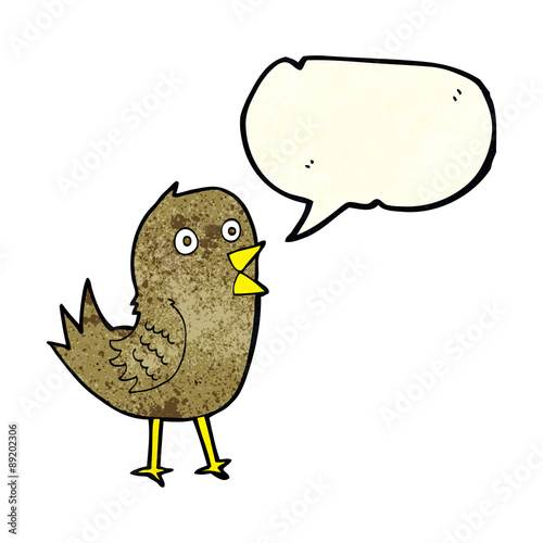 cartoon tweeting bird with speech bubble