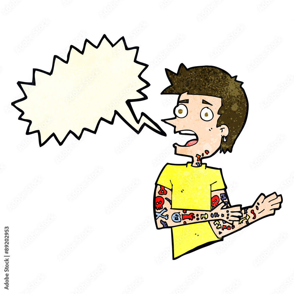 cartoon man with tattoos with speech bubble cartoon man with tattoos with speech bubble