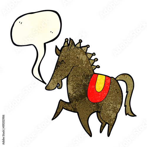 cartoon prancing horse with speech bubble