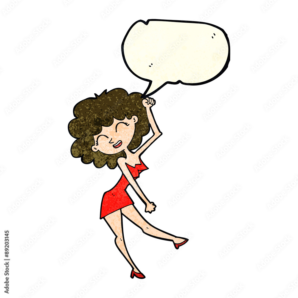 cartoon dancing woman with speech bubble cartoon dancing woman with speech bubble