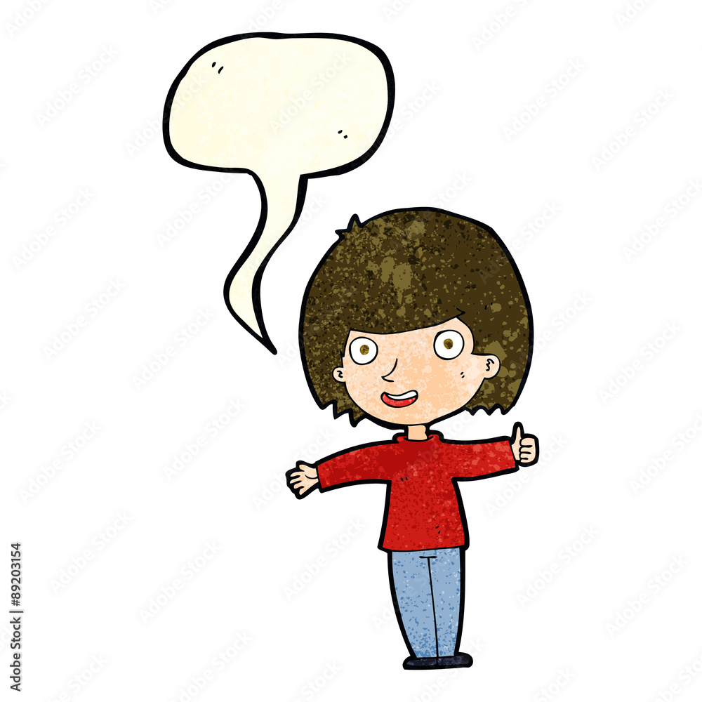 cartoon happy woman with speech bubble cartoon happy woman with speech bubble