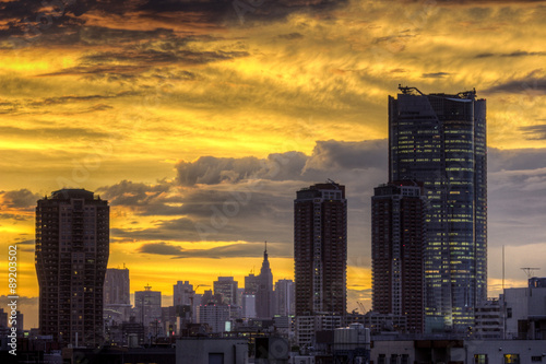 Dramatic sunset over Tokyo  Japan