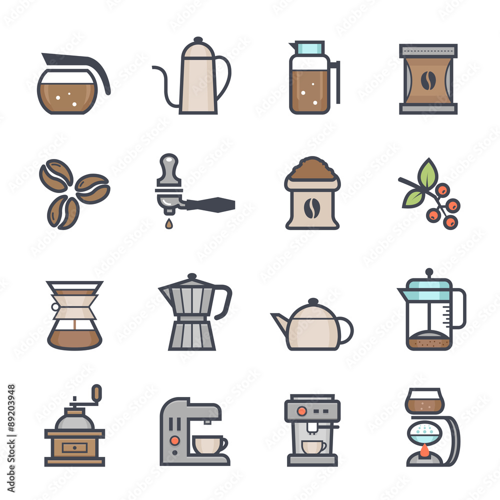 Coffee Icon Bold Stroke with Color on White Background. Vector Illustration Coffee Icon Bold Stroke with Color on White Background. Vector Illustration