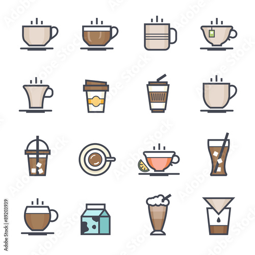 Coffee Icon Bold Stroke with Color on White Background. Vector Illustration