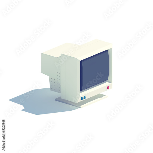 Computer Monitor - Low poly art style retro computer monitor with buttons on the front, against an isolated white background -3D Illustration