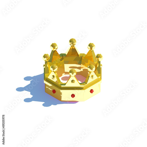 Royal Crown - Low poly art style gold crown with red ruby, on an isolated white background.   - 3D Illustration