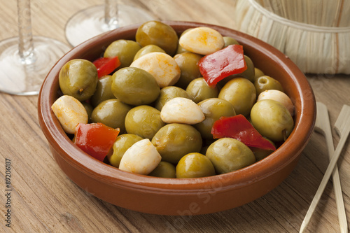 Marinated olives and garlic