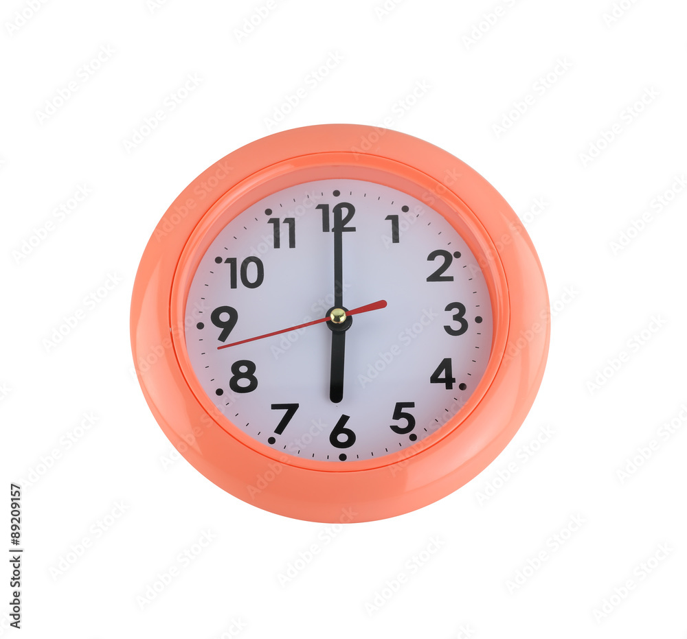 orange wall clock isolated on white. orange wall clock isolated on white.
